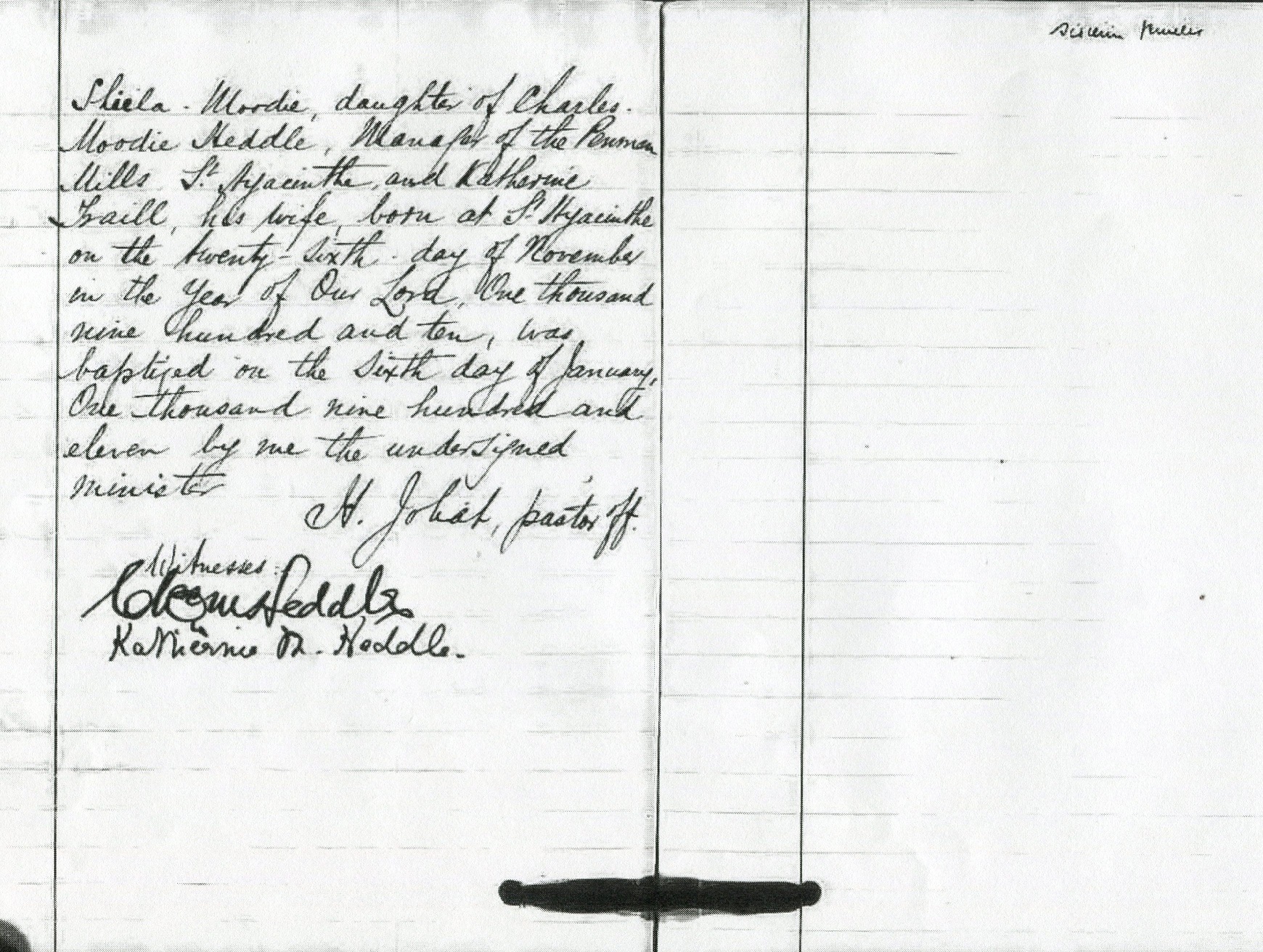 baptism record - shiela moodie heddle 1910.jpg