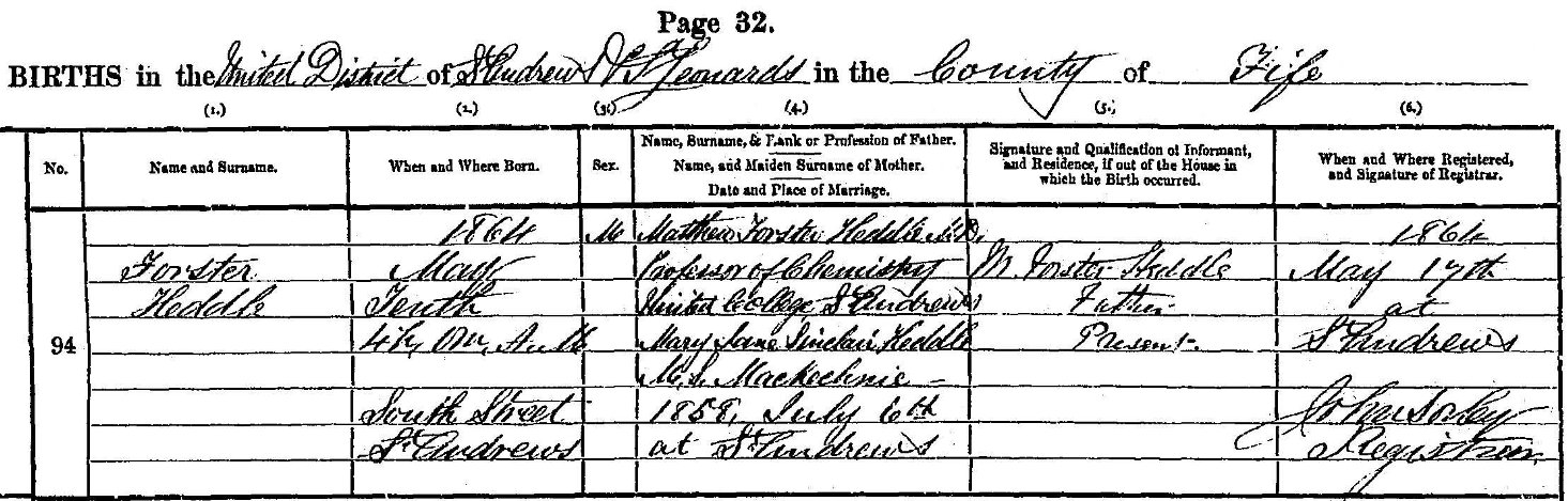 birth record - Forster Heddle 1864.jpg