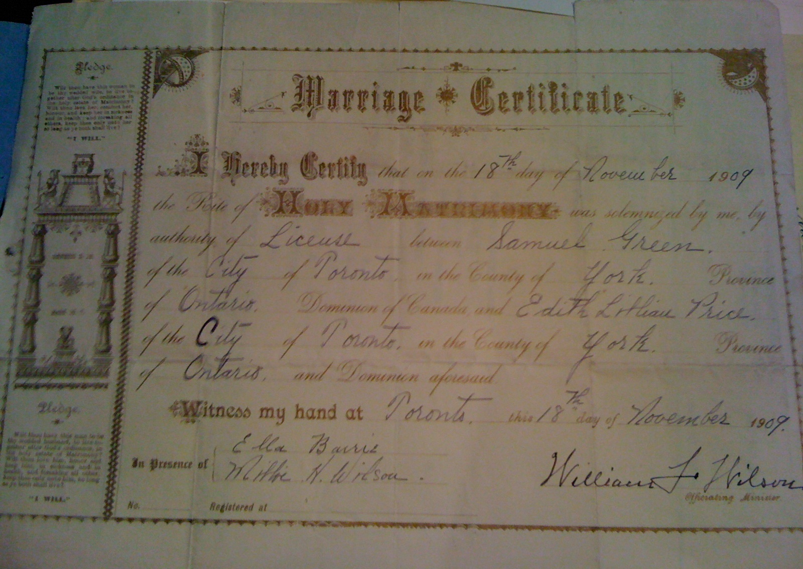 marriage record - samuel green + edith price 1909 - cert.jpg