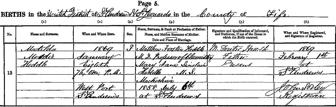 birth record - Matilda 'Tillie' Johnston nee Heddle 1869.jpg