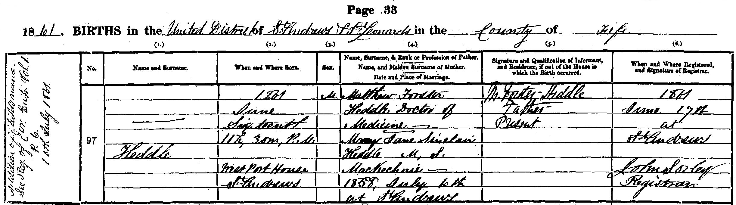 birth record - son of matthew forster heddle - 1861 - Robert Heddle birth.jpg