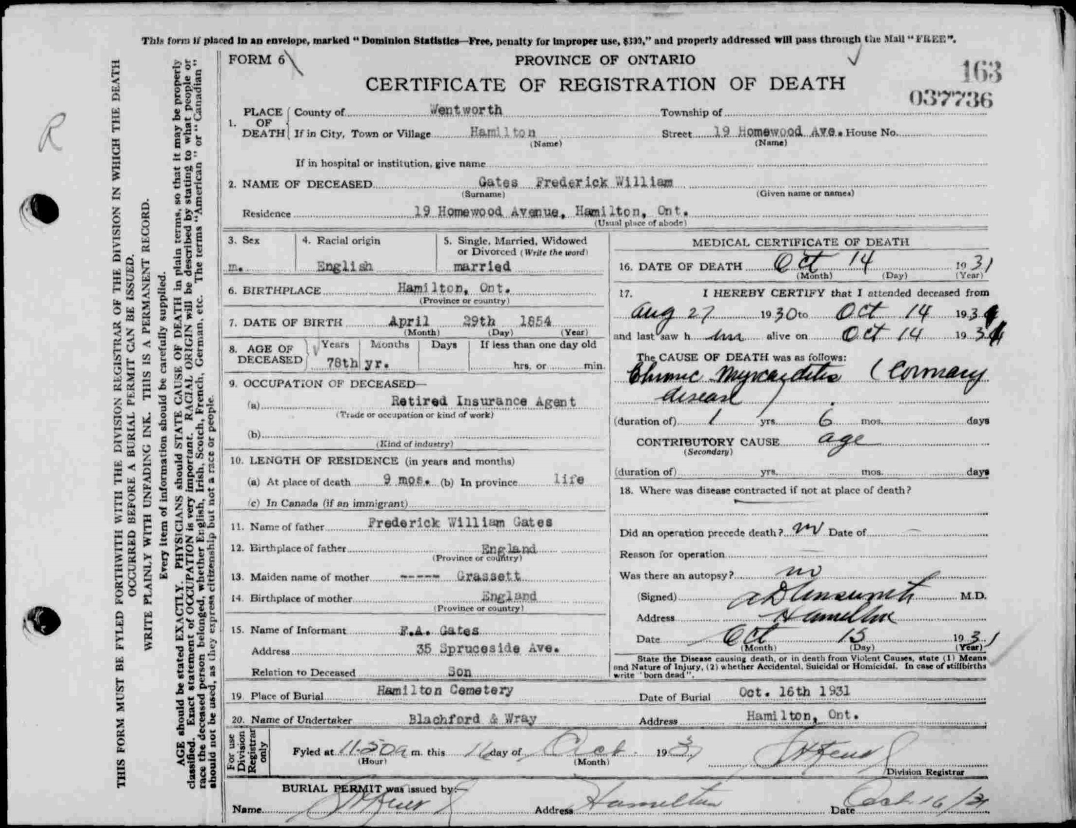 death record - frederick william gates 1931 in Hamilton.jpg