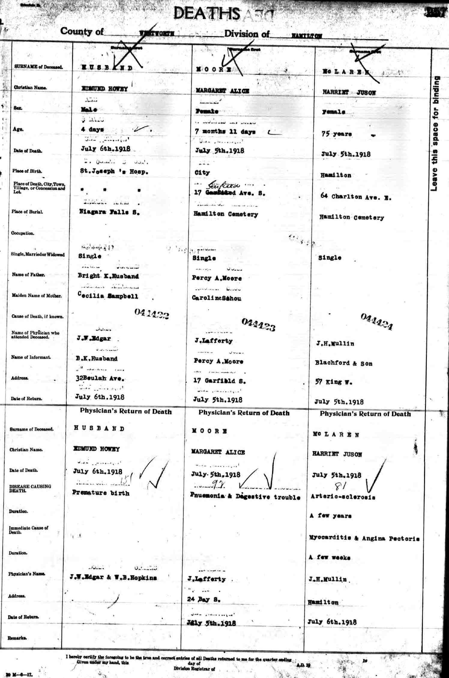 death record - harriet juson mclaren 1918.jpg