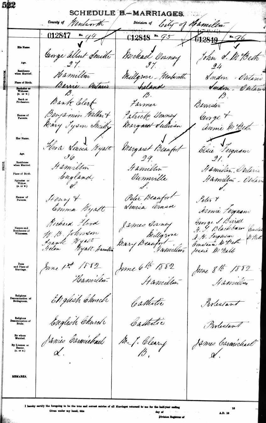 marriage record - george albert smith + flora louisa wyatt 1882.jpg