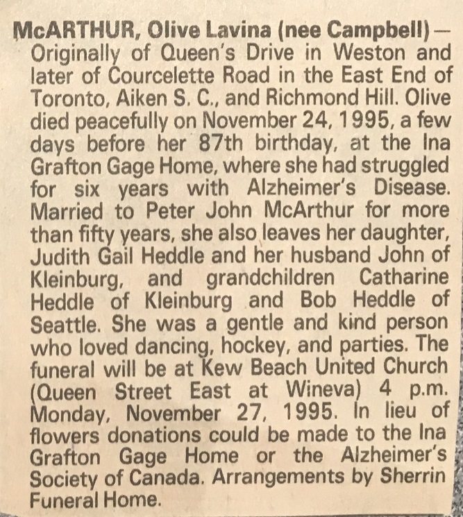 obituary - olive lavina mcarthur 1995.JPG